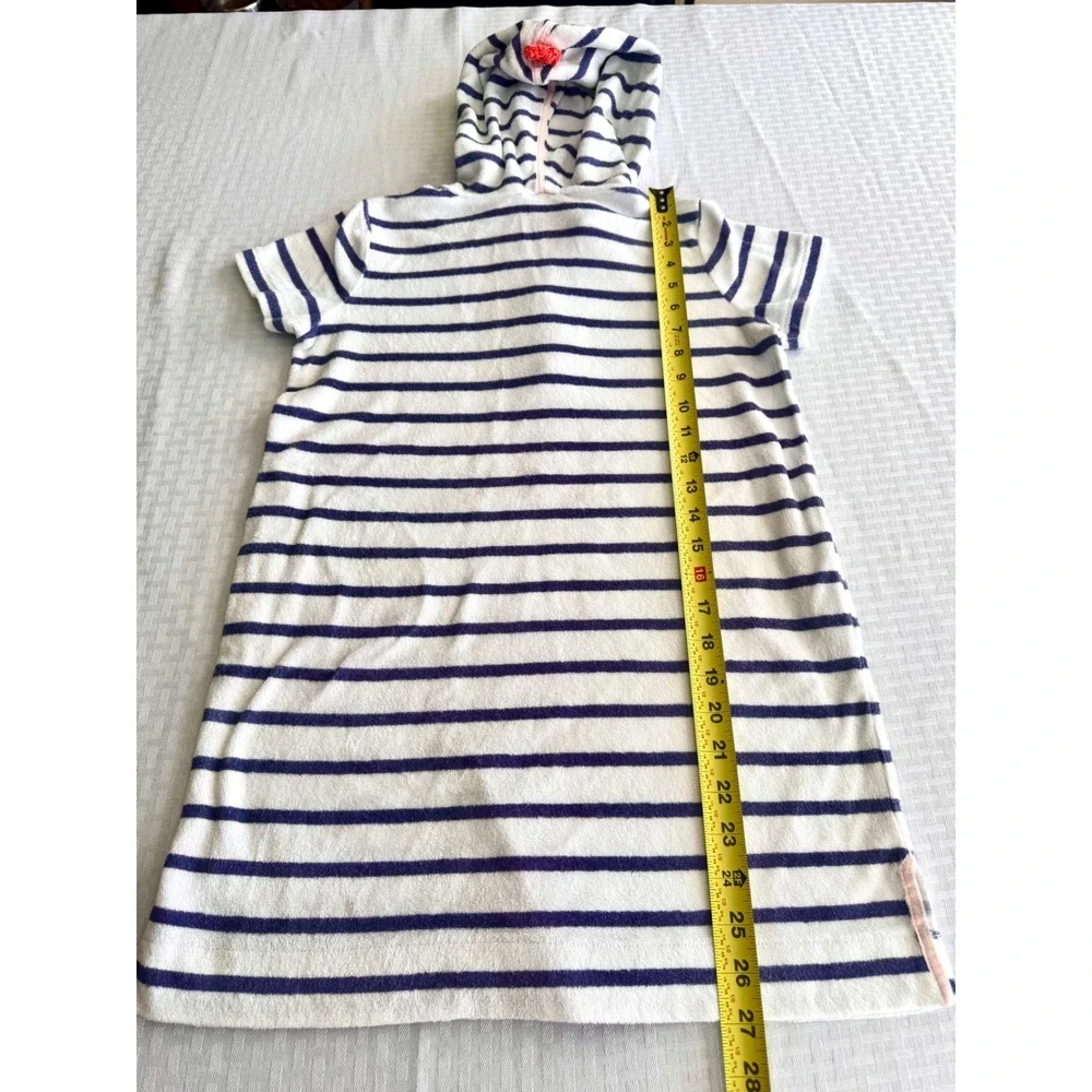 Crewcuts Girls Size 8 Striped Terry Cloth Hooded Swim Coverup Dress Blue White